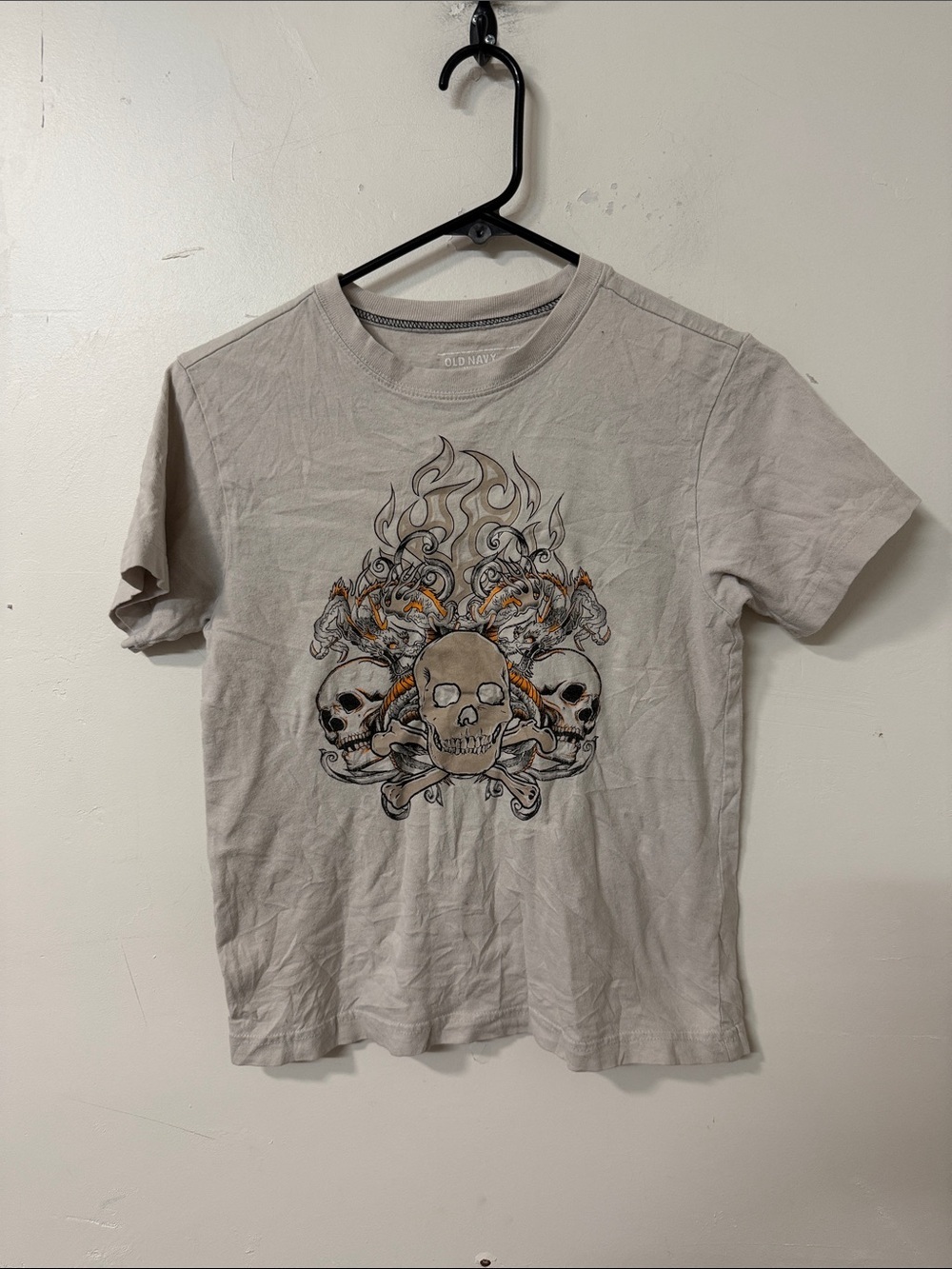 Old Navy Beige Graphic Skull Tee with Orange Accents 2010